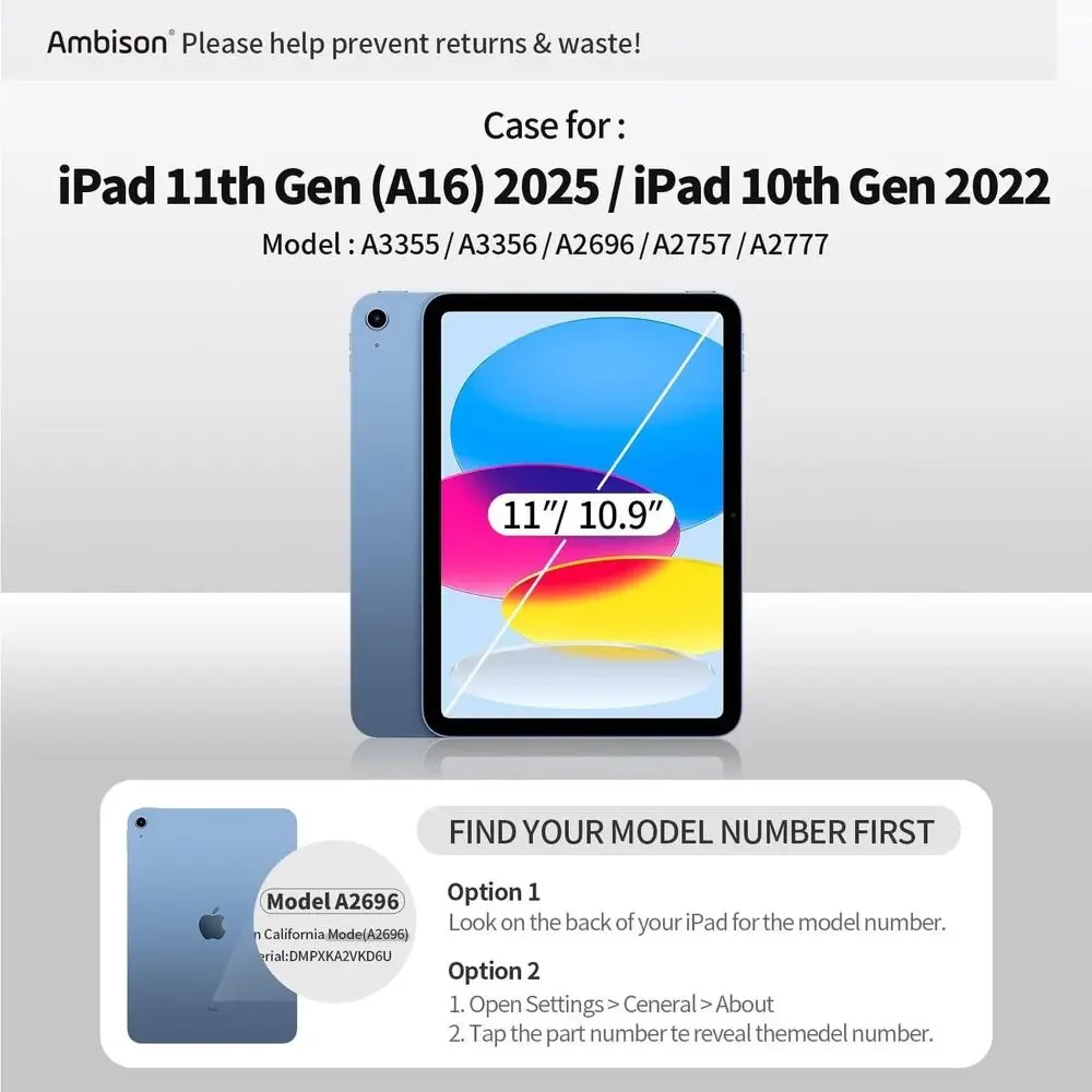 Ambison Compatible With IPad 11th/10th Generation Case 2025/2022 11/10.9 Inch